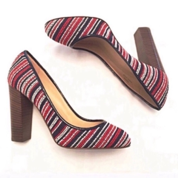 🆕 J. Crew Etta fabric stacked heels red bl… - Picture 1 of 7